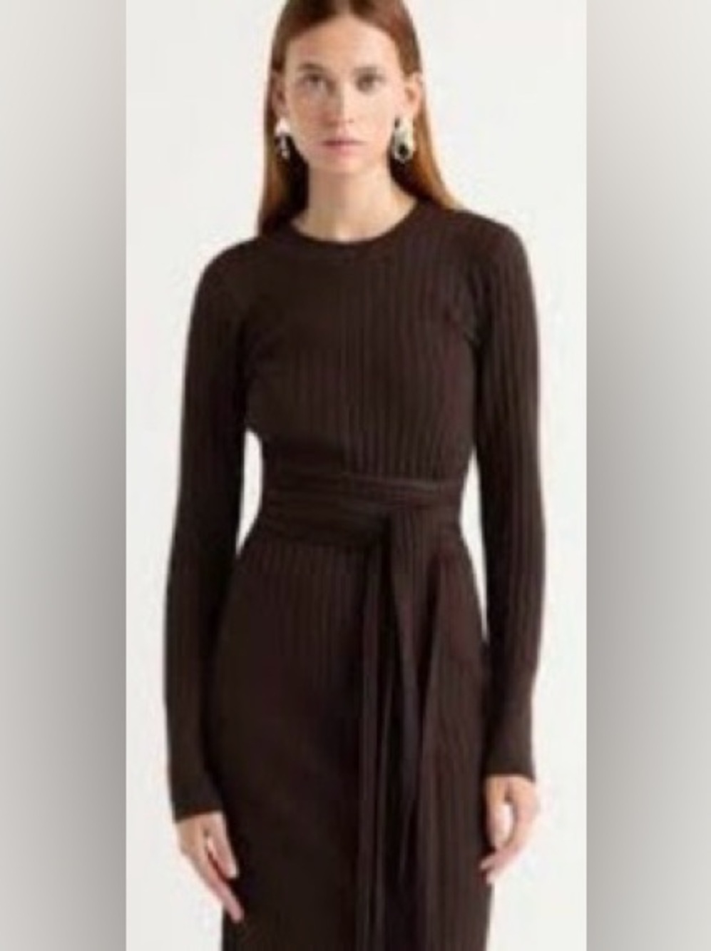 Modern Citizen Women’s XS belted ribbed long sleeve maxi dress gray green brown